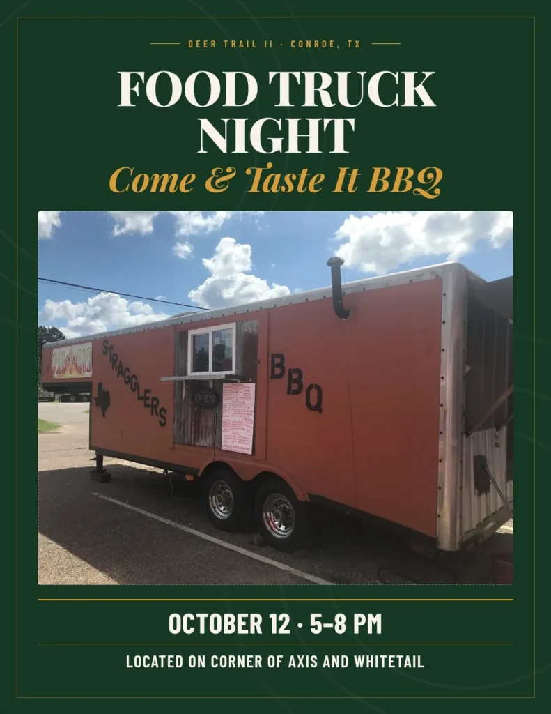 Food Truck Night flyer for Come & Taste It BBQ, October 12, 5 to 8 PM, at the corner of Axis and Whitetail
